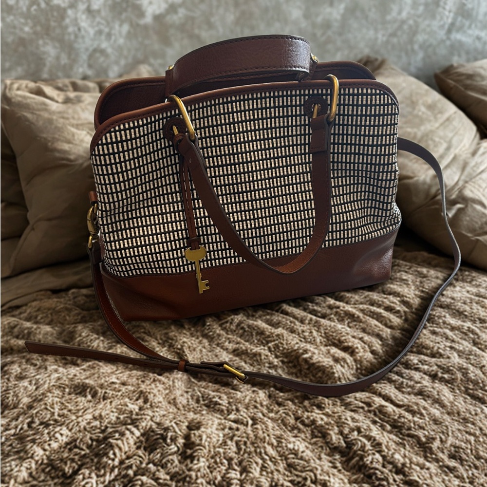 Fossil Brown and Cream Shoulder Bag